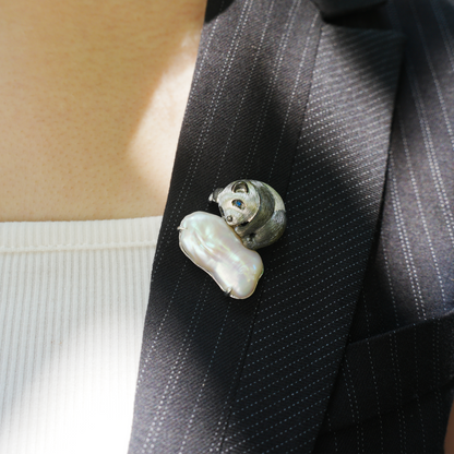 925 Silver Panda Pendant Brooch | Baroque Pearl Totem Jewelry | Healing Gift for Her