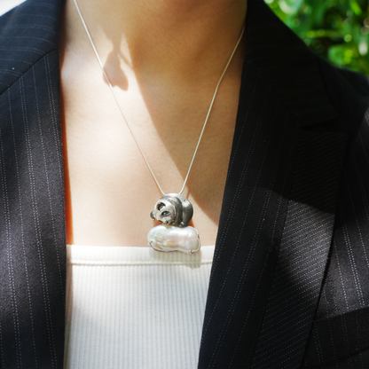 925 Silver Panda Pendant Brooch | Baroque Pearl Totem Jewelry | Healing Gift for Her