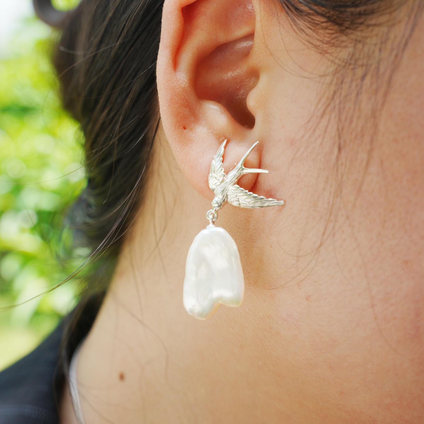 925 Silver Swallow Pearl Earrings | Handmade Bird Studs | Romantic Gift for Her | Symbol of Love & Promise