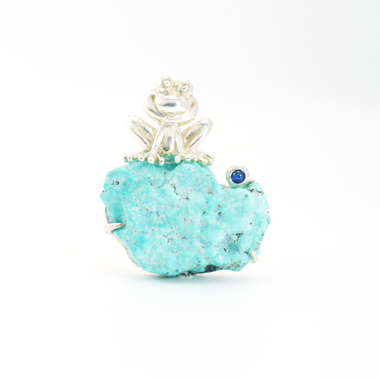 925 Silver Frog Pendant Brooch | Raw Turquoise Lucky Jewelry | Cute Gift for Her