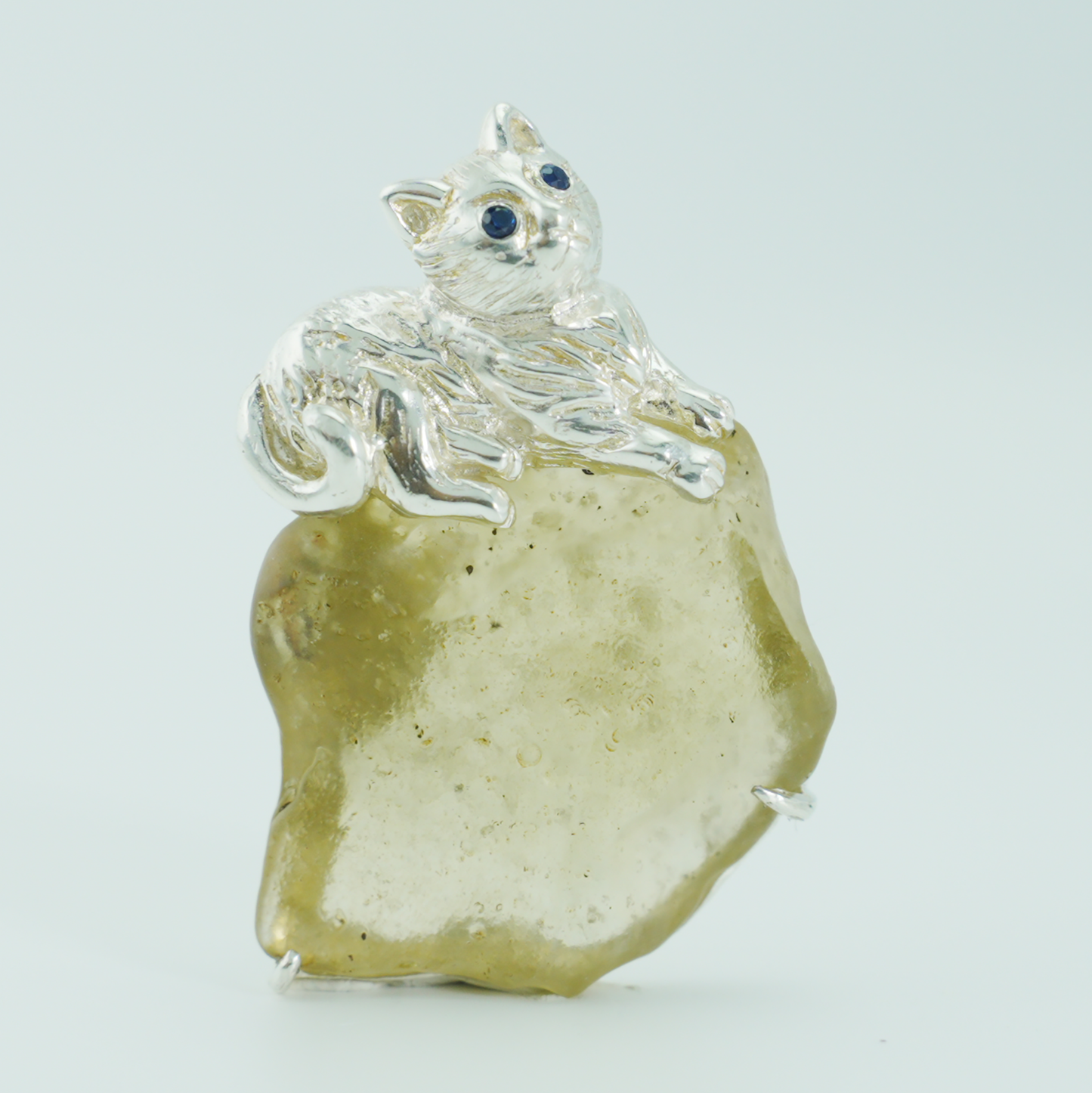 925 Silver Cat Pendant Brooch | Raw Glass Animal Totem Jewelry | Gift for Cat Lovers & Her