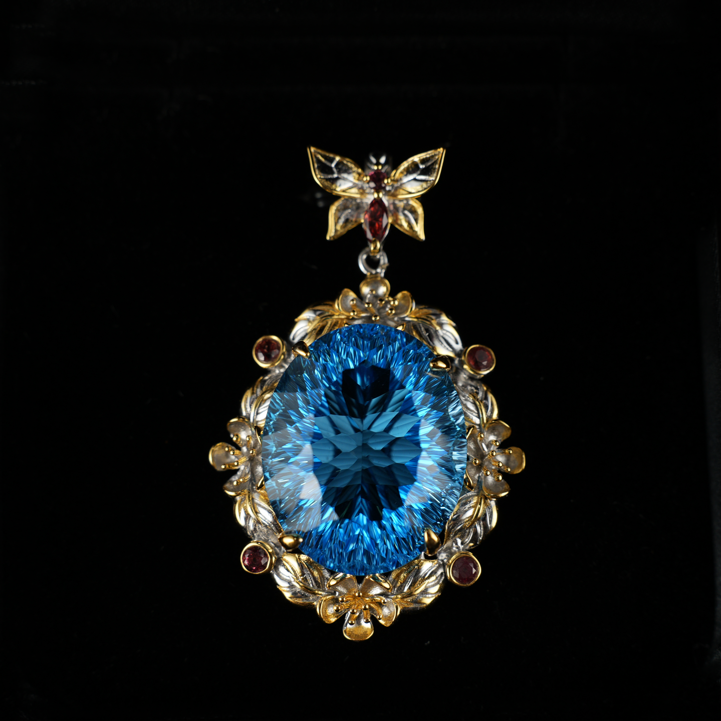 Mystic Blue Topaz Pendant| Handmade Jewelry| Baroque Style| 18K Gold Plated Silver| Luxury Statement Pendant| Fantasy Gift| Gemstone Jewelry