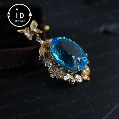 Mystic Blue Topaz Pendant| Handmade Jewelry| Baroque Style| 18K Gold Plated Silver| Luxury Statement Pendant| Fantasy Gift| Gemstone Jewelry