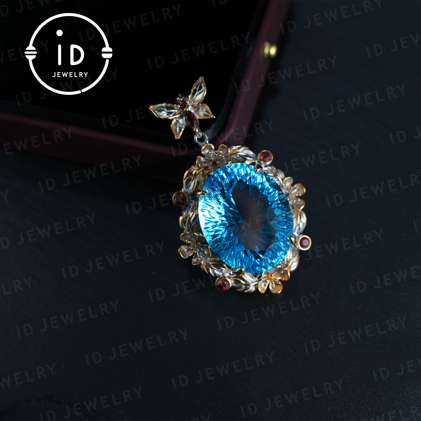 Mystic Blue Topaz Pendant| Handmade Jewelry| Baroque Style| 18K Gold Plated Silver| Luxury Statement Pendant| Fantasy Gift| Gemstone Jewelry