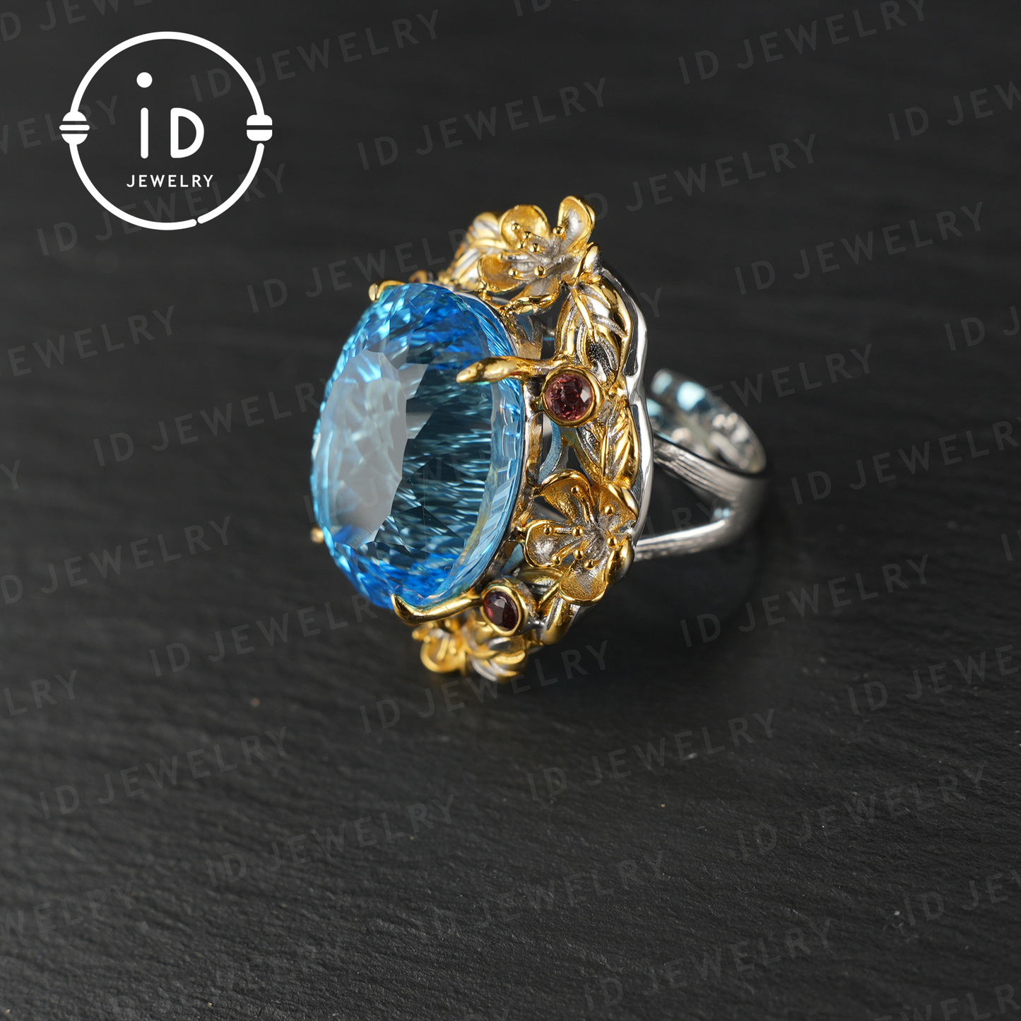 Exclusive Baroque Natural Topaz Ring| Elegant Floral Ring| Handmade Vintage Jewelry| Luxury Statement Ring for Women