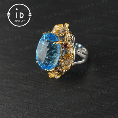 Exclusive Baroque Natural Topaz Ring| Elegant Floral Ring| Handmade Vintage Jewelry| Luxury Statement Ring for Women