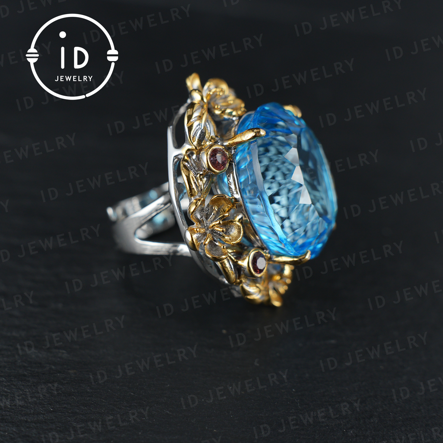 Exclusive Baroque Natural Topaz Ring| Elegant Floral Ring| Handmade Vintage Jewelry| Luxury Statement Ring for Women