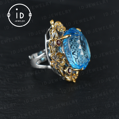 Exclusive Baroque Natural Topaz Ring| Elegant Floral Ring| Handmade Vintage Jewelry| Luxury Statement Ring for Women