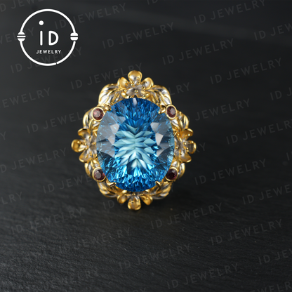 Exclusive Baroque Natural Topaz Ring| Elegant Floral Ring| Handmade Vintage Jewelry| Luxury Statement Ring for Women