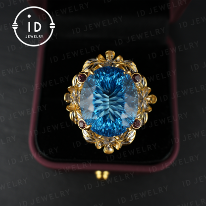 Exclusive Baroque Natural Topaz Ring| Elegant Floral Ring| Handmade Vintage Jewelry| Luxury Statement Ring for Women