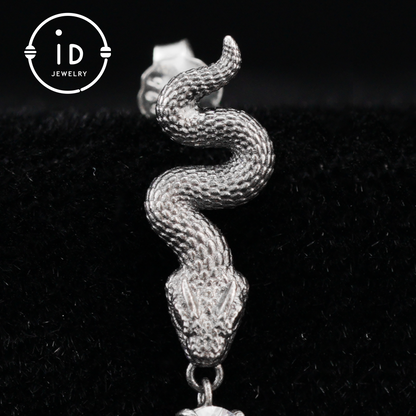925 Sterling Silver Snake Drop Earrings with Aquamarine Crystal – Myth-Inspired Serpent Jewelry for Healing, Protection & Emotional Clarity