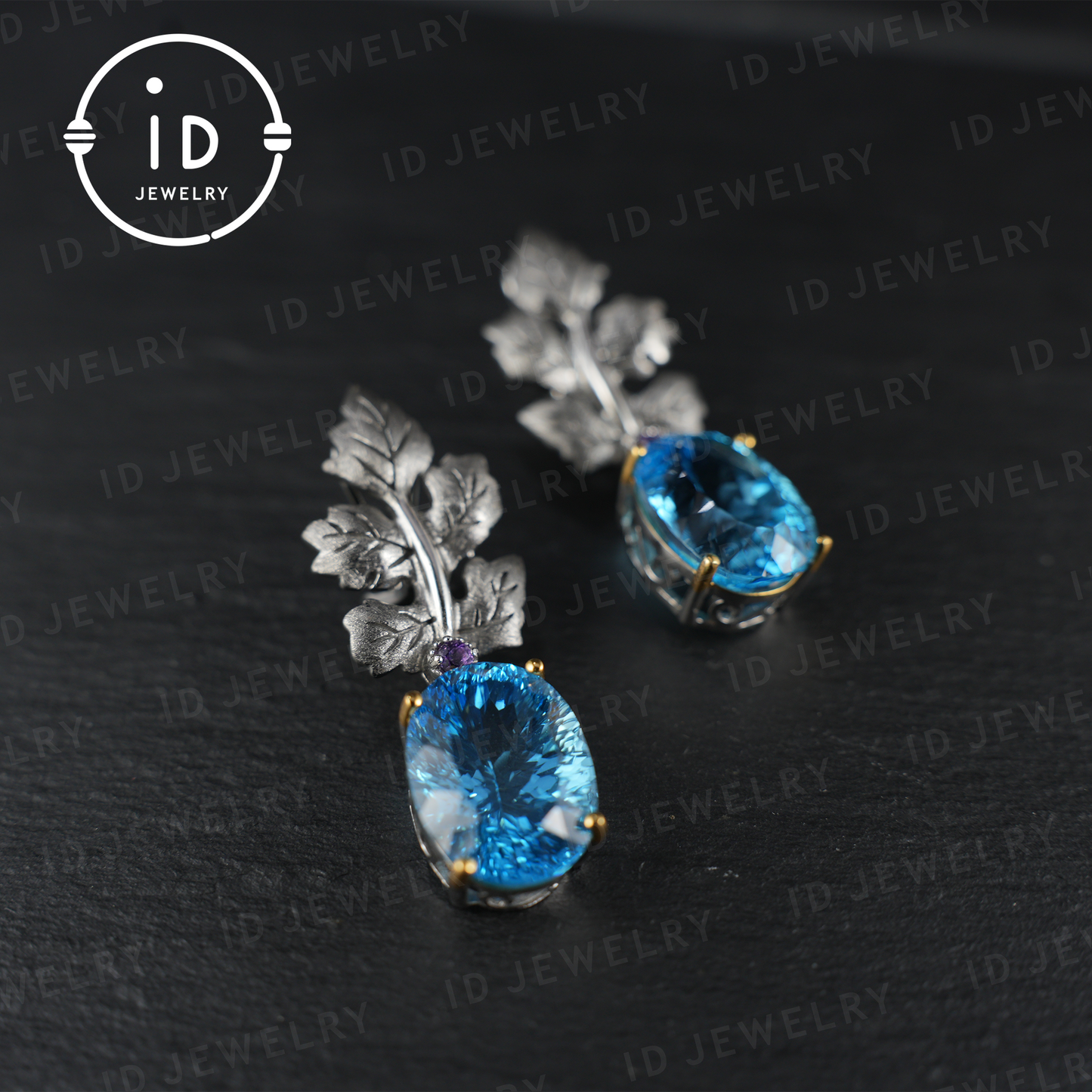 Handmade Topaz Earrings| Silver Leaf Stud Earrings| Nature Inspired Jewelry| Unique Gift for Women