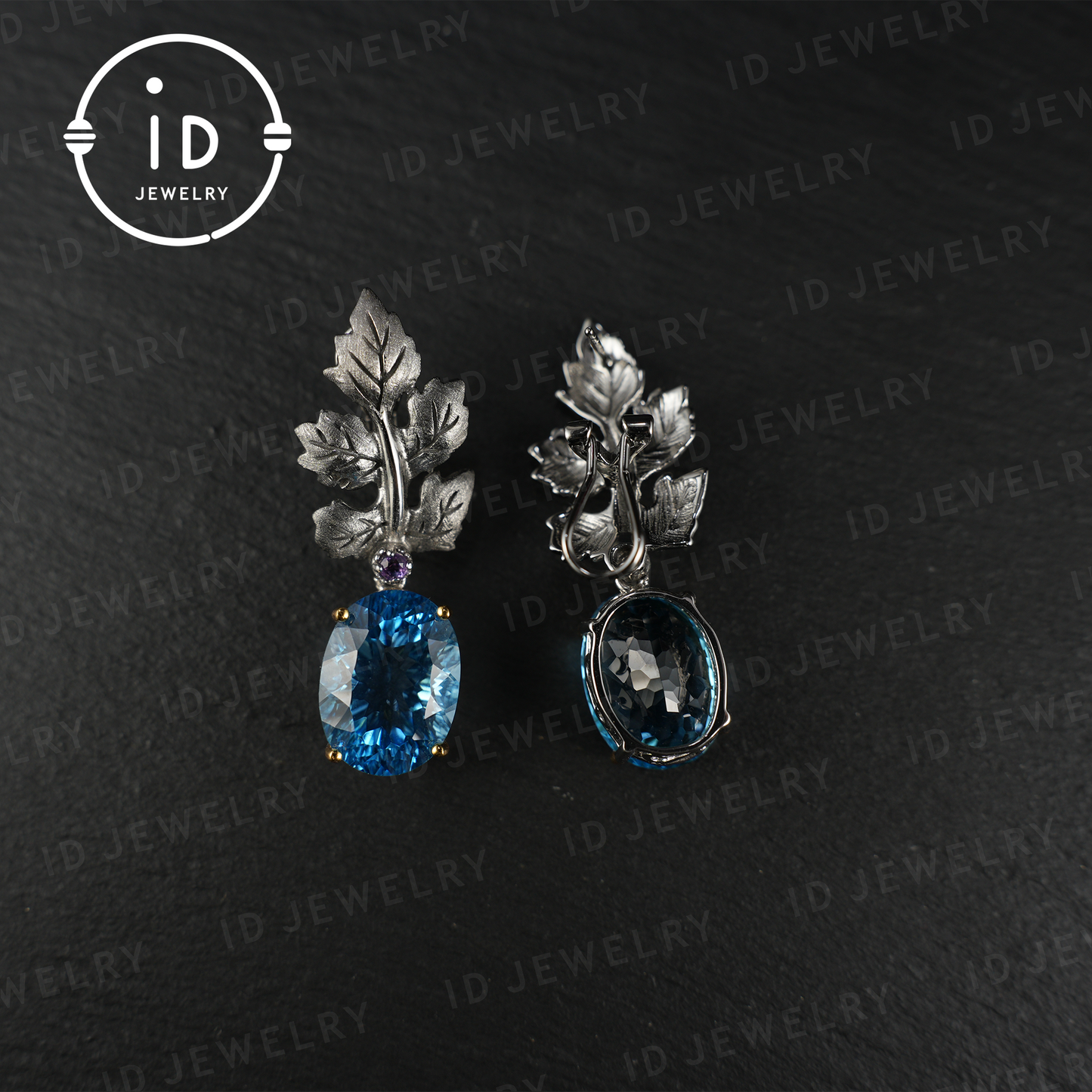 Handmade Topaz Earrings| Silver Leaf Stud Earrings| Nature Inspired Jewelry| Unique Gift for Women