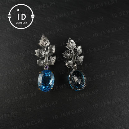 Handmade Topaz Earrings| Silver Leaf Stud Earrings| Nature Inspired Jewelry| Unique Gift for Women