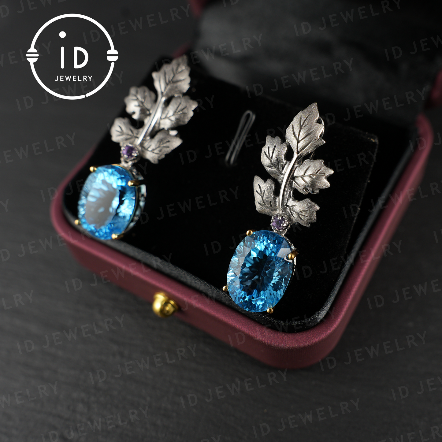 Handmade Topaz Earrings| Silver Leaf Stud Earrings| Nature Inspired Jewelry| Unique Gift for Women