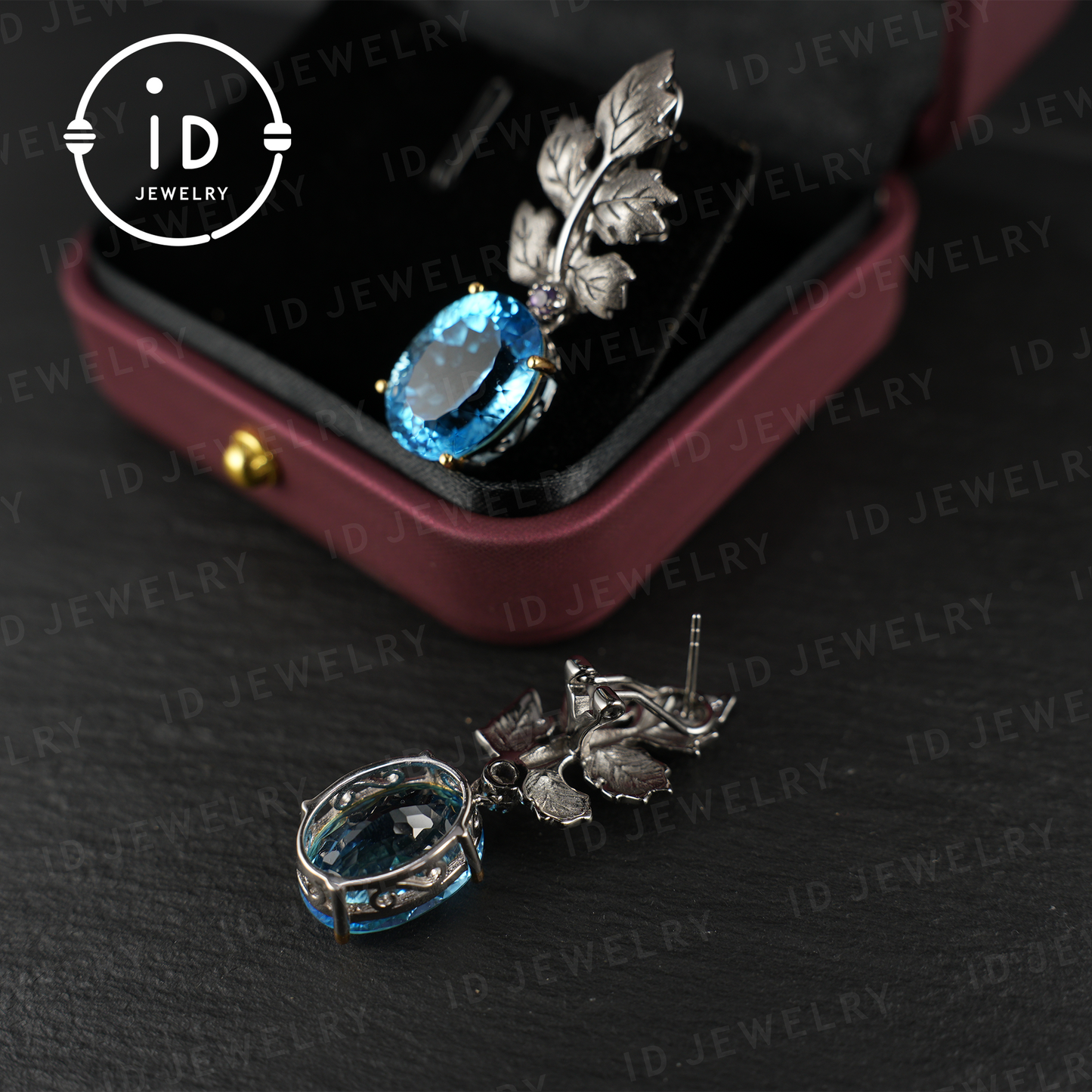 Handmade Topaz Earrings| Silver Leaf Stud Earrings| Nature Inspired Jewelry| Unique Gift for Women