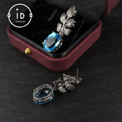 Handmade Topaz Earrings| Silver Leaf Stud Earrings| Nature Inspired Jewelry| Unique Gift for Women