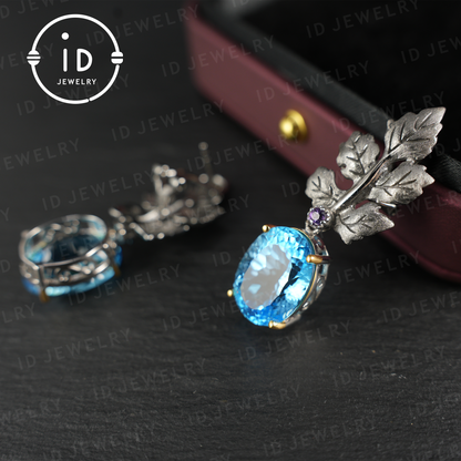 Handmade Topaz Earrings| Silver Leaf Stud Earrings| Nature Inspired Jewelry| Unique Gift for Women