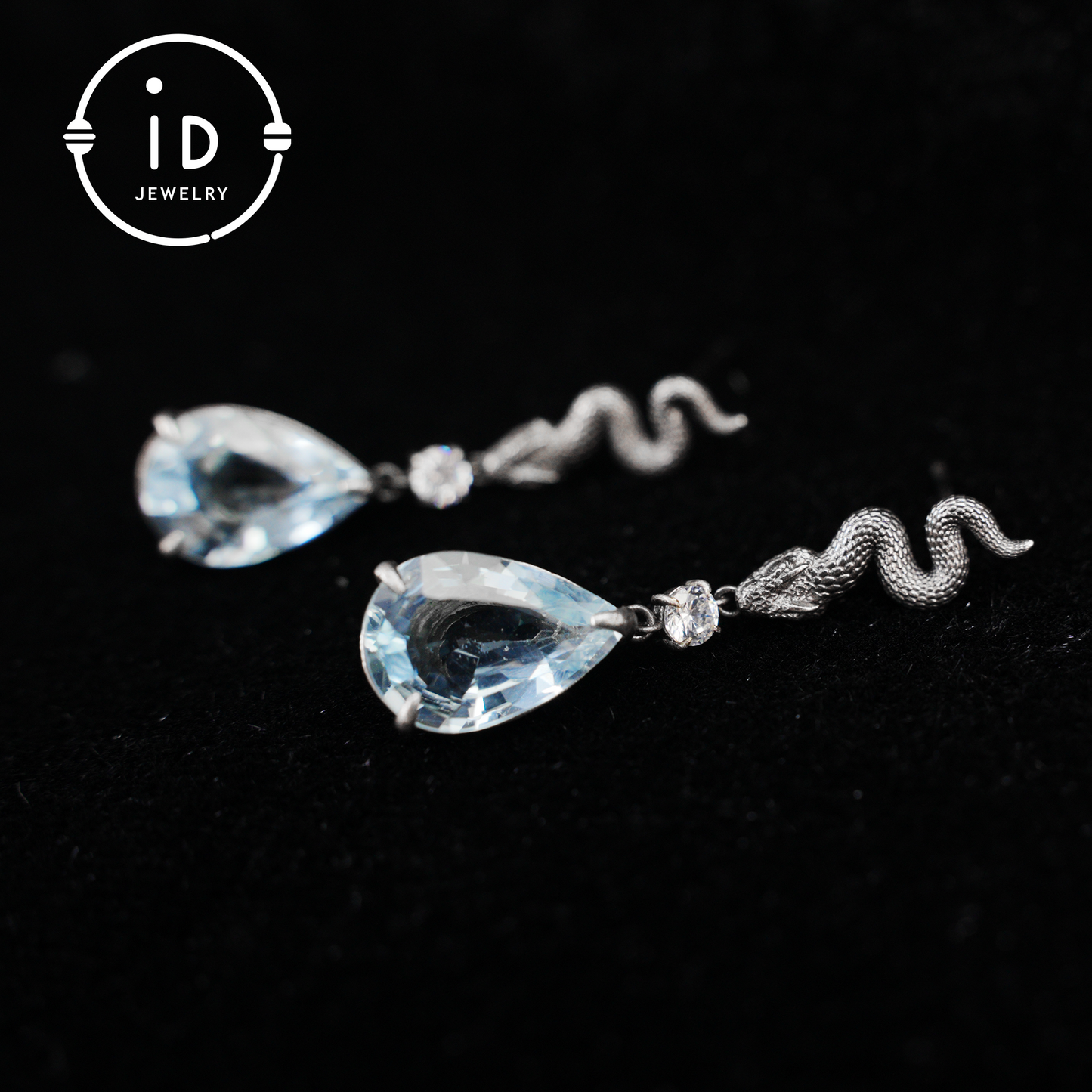 925 Sterling Silver Snake Drop Earrings with Aquamarine Crystal – Myth-Inspired Serpent Jewelry for Healing, Protection & Emotional Clarity