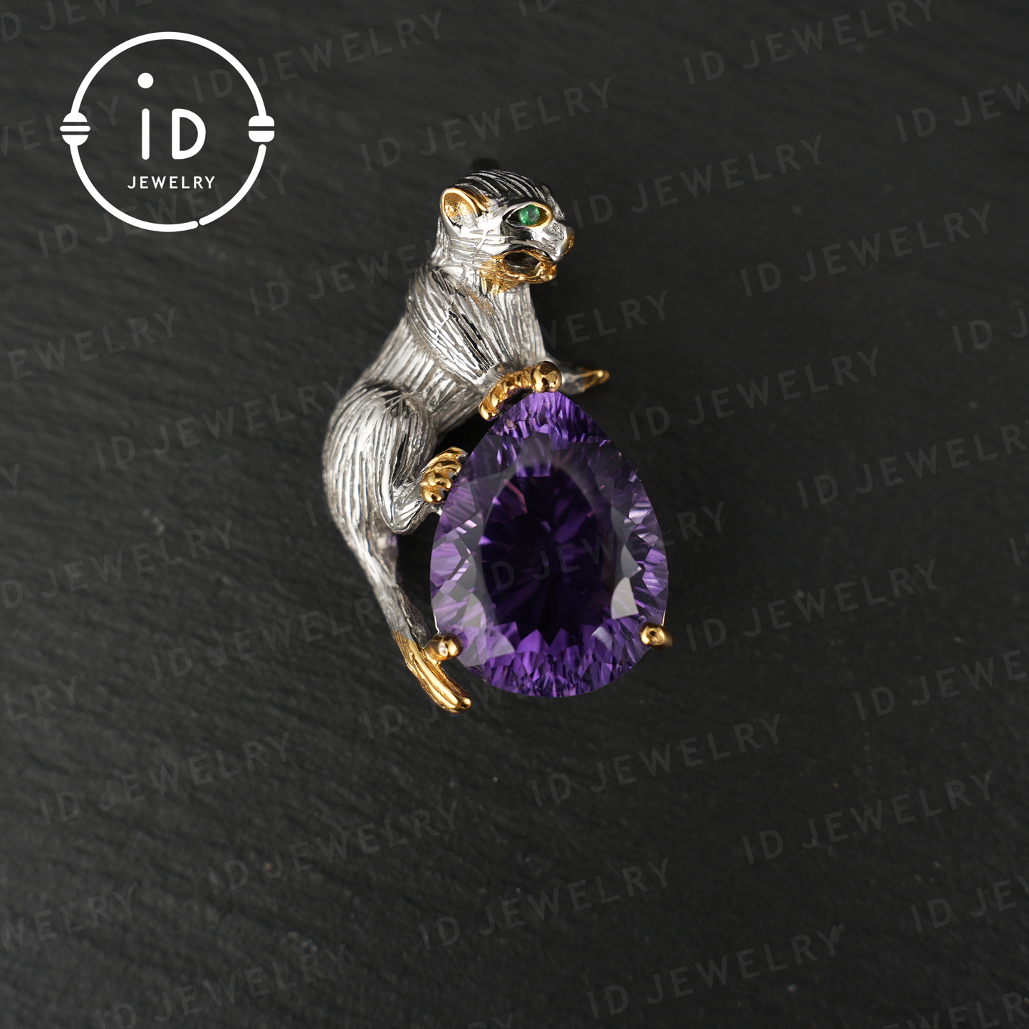 Handmade Cat Pendant| Natural Amethyst| Animal Jewelry| Purple Gemstone Necklace| Gold-plated Jewelry| Unique Gift for Cat Lovers