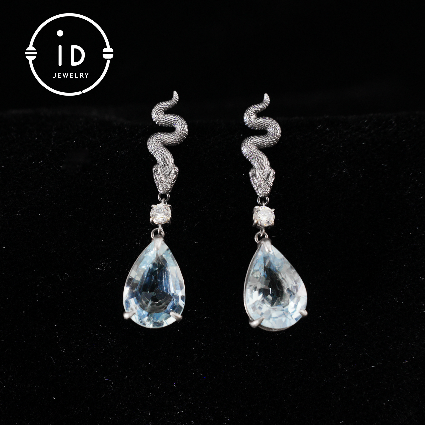 925 Sterling Silver Snake Drop Earrings with Aquamarine Crystal – Myth-Inspired Serpent Jewelry for Healing, Protection & Emotional Clarity