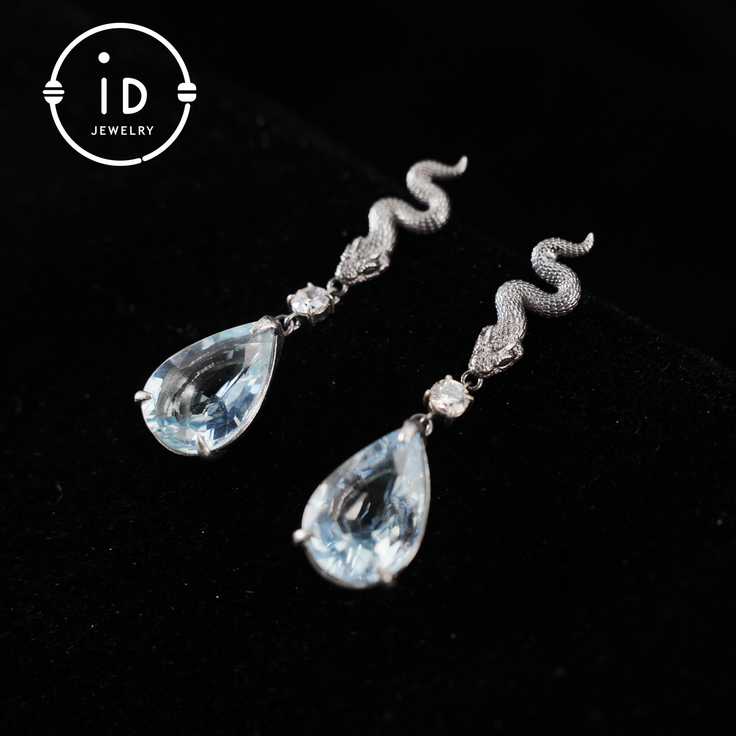 925 Sterling Silver Snake Drop Earrings with Aquamarine Crystal – Myth-Inspired Serpent Jewelry for Healing, Protection & Emotional Clarity