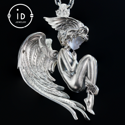 Handmade Angel Figurine Pendants | Gothic Sculpture with Wings | Clear Quartz | Mystical Guardian