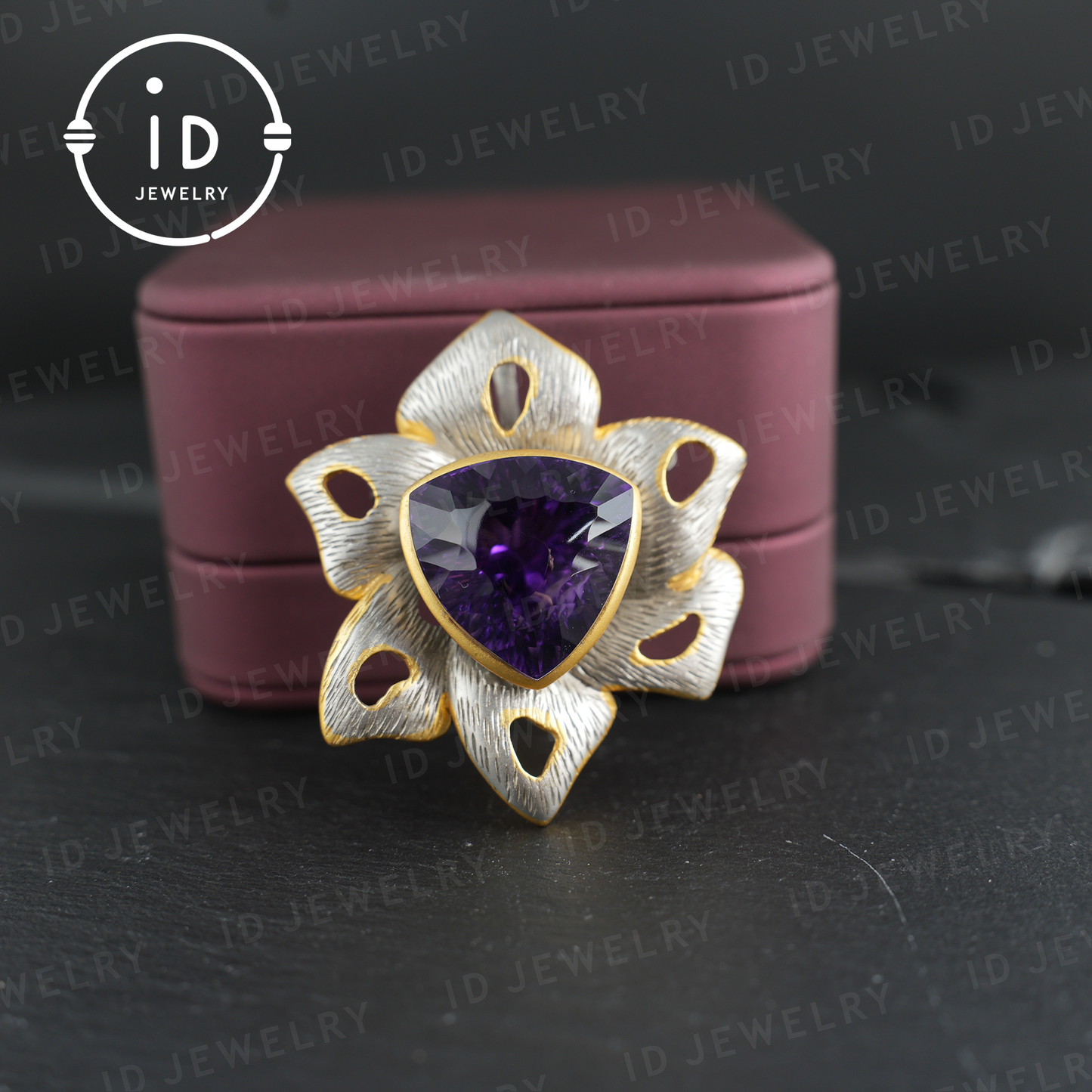 Floral Amethyst Brooch| Vintage Gemstone Jewelry| Handmade Gold-Plated Pendant| Artistic Brooch| Elegant Gift for Women