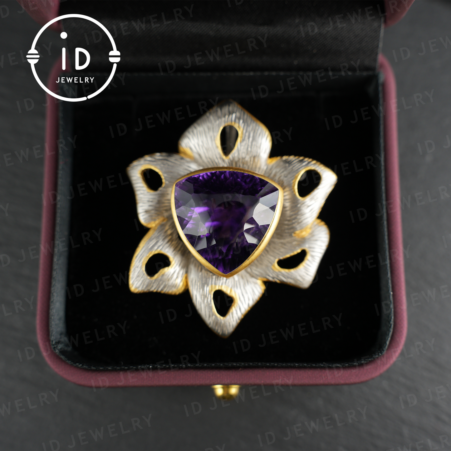Floral Amethyst Brooch| Vintage Gemstone Jewelry| Handmade Gold-Plated Pendant| Artistic Brooch| Elegant Gift for Women