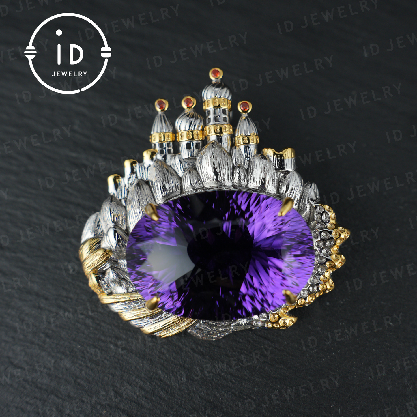 Royal Amethyst Brooch| Vintage Statement Jewelry| Handmade Gemstone Pendant| Gold-Plated Brooch| Elegant Gift for Women