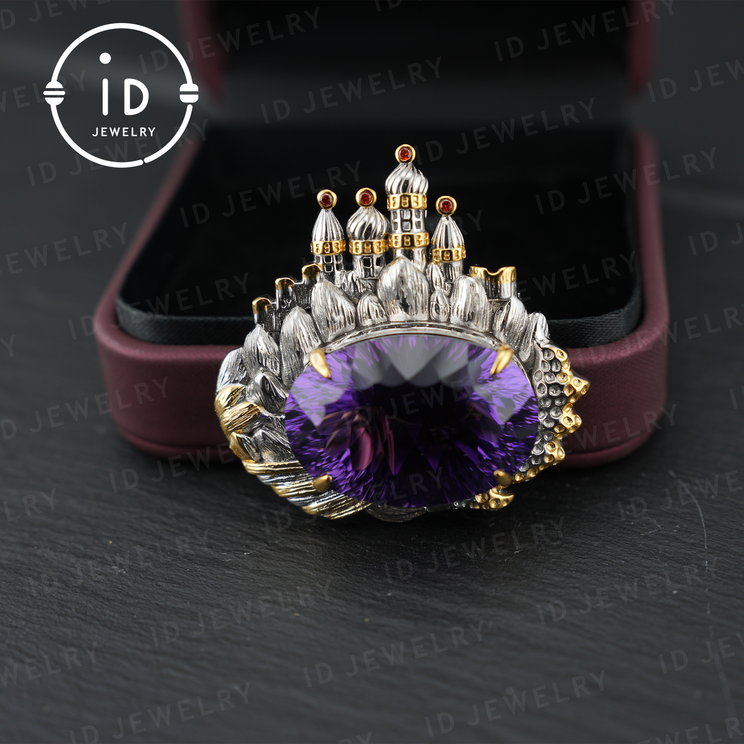 Royal Amethyst Brooch| Vintage Statement Jewelry| Handmade Gemstone Pendant| Gold-Plated Brooch| Elegant Gift for Women