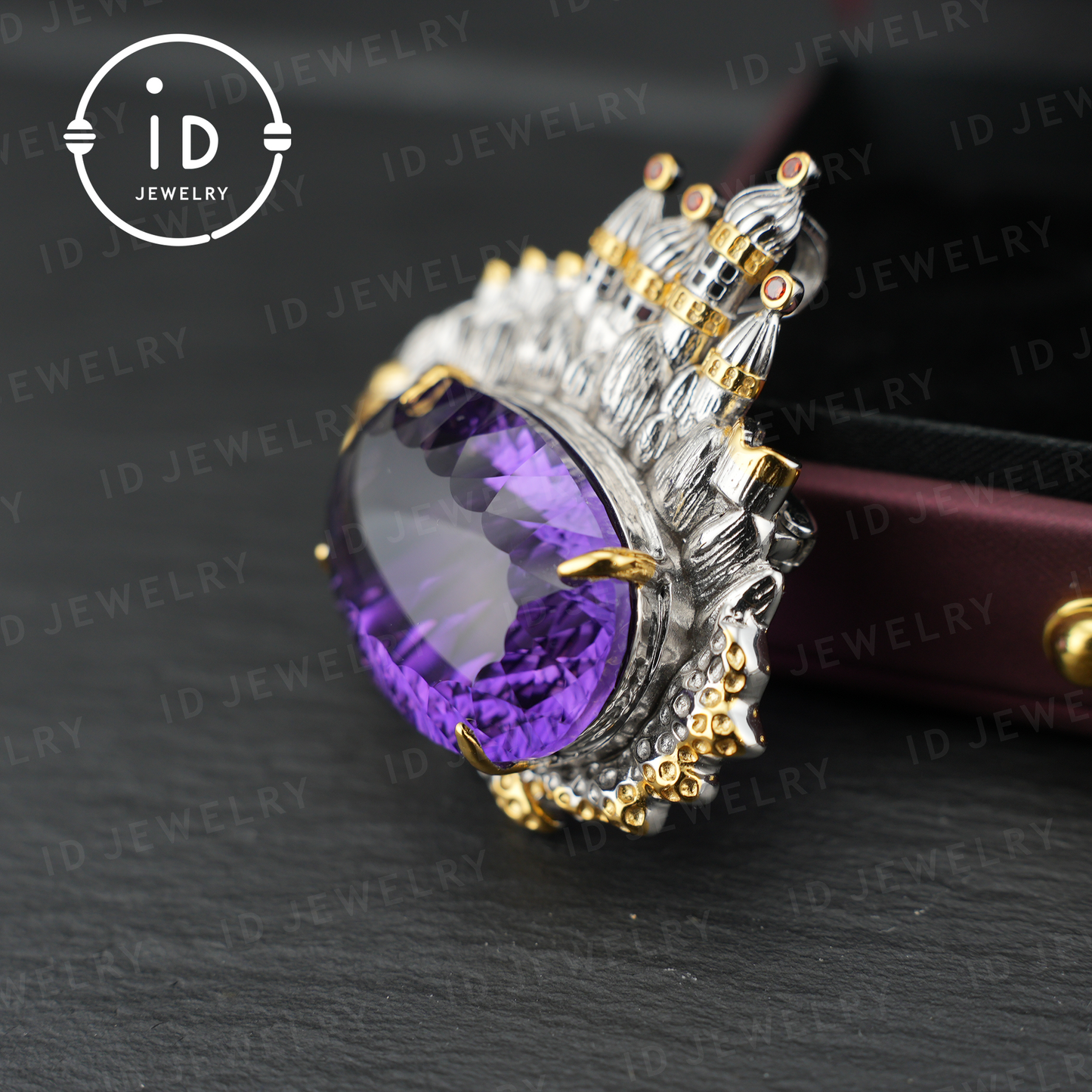 Royal Amethyst Brooch| Vintage Statement Jewelry| Handmade Gemstone Pendant| Gold-Plated Brooch| Elegant Gift for Women