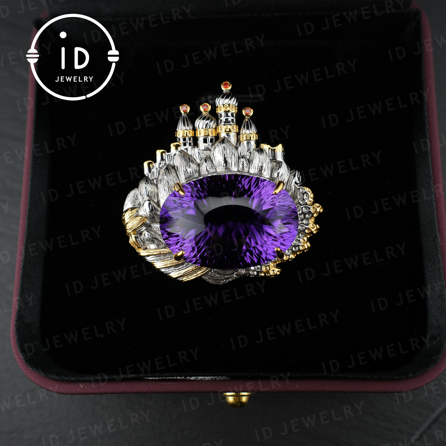 Royal Amethyst Brooch| Vintage Statement Jewelry| Handmade Gemstone Pendant| Gold-Plated Brooch| Elegant Gift for Women