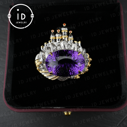 Royal Amethyst Brooch| Vintage Statement Jewelry| Handmade Gemstone Pendant| Gold-Plated Brooch| Elegant Gift for Women