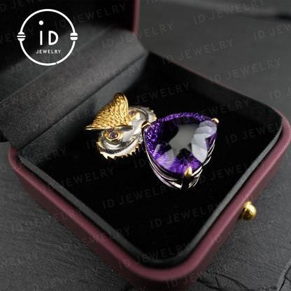 Owl Pendant Necklace| Amethyst Jewelry| Vintage Animal Pendant| Sterling Silver Necklace| Handmade Jewelry| Gift for Women| Mystic Jewelry