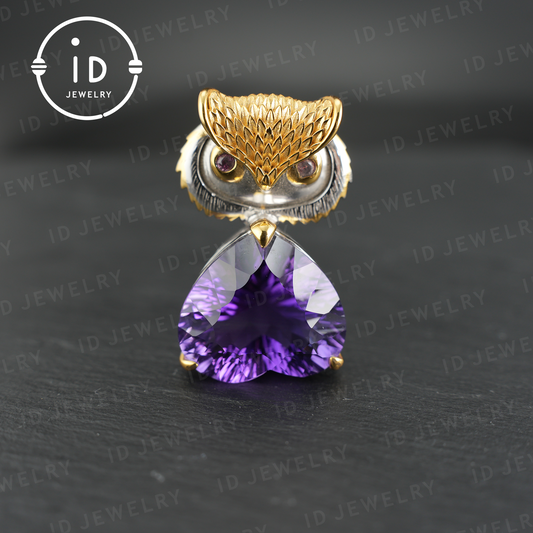 Owl Pendant Necklace| Amethyst Jewelry| Vintage Animal Pendant| Sterling Silver Necklace| Handmade Jewelry| Gift for Women| Mystic Jewelry