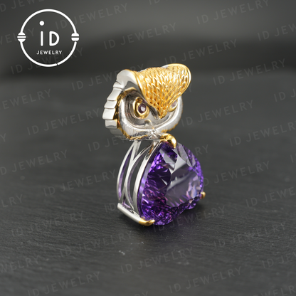 Owl Pendant Necklace| Amethyst Jewelry| Vintage Animal Pendant| Sterling Silver Necklace| Handmade Jewelry| Gift for Women| Mystic Jewelry