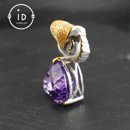 Owl Pendant Necklace| Amethyst Jewelry| Vintage Animal Pendant| Sterling Silver Necklace| Handmade Jewelry| Gift for Women| Mystic Jewelry