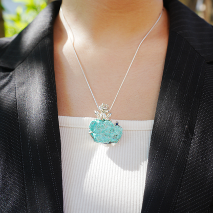 925 Silver Frog Pendant Brooch | Raw Turquoise Lucky Jewelry | Cute Gift for Her