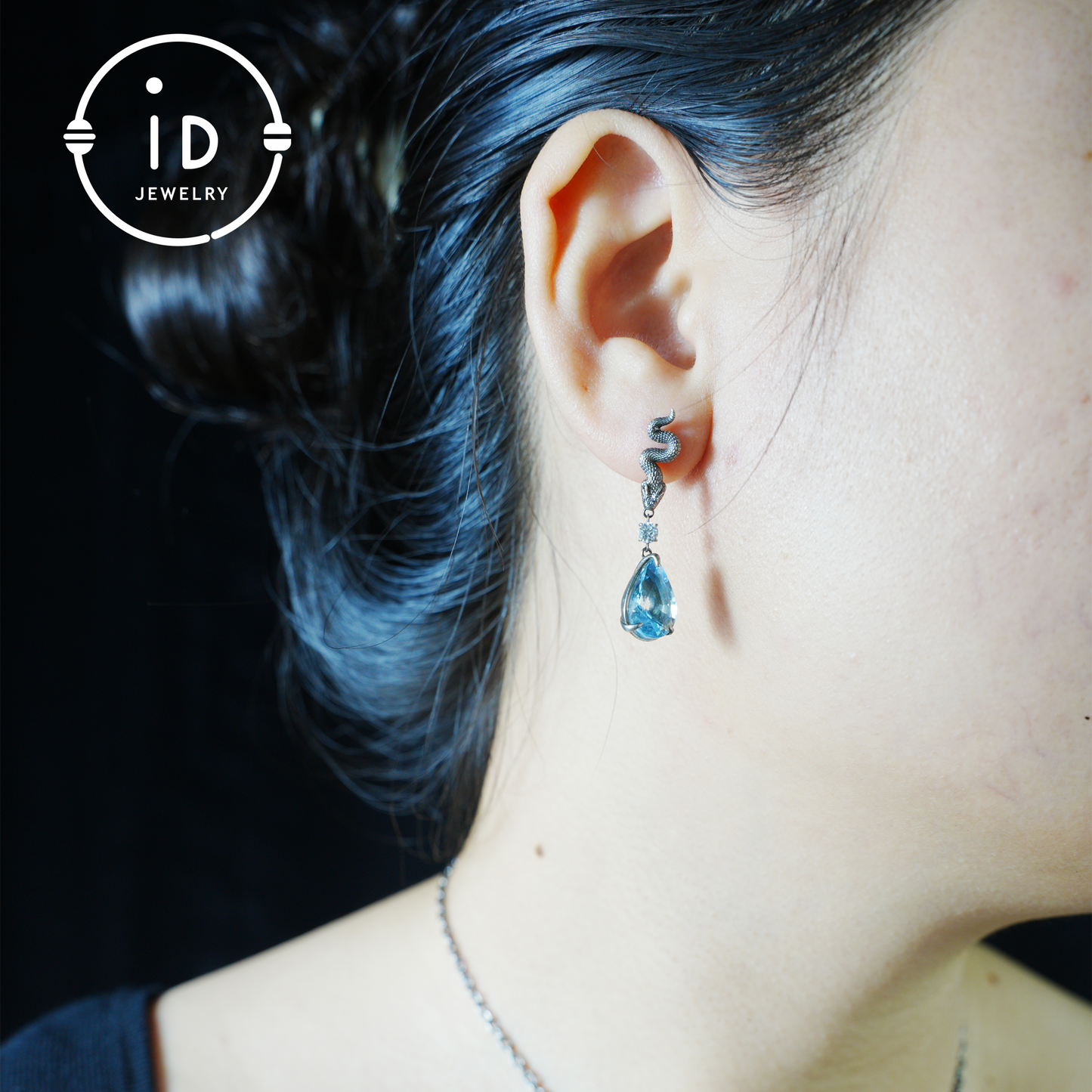 925 Sterling Silver Snake Drop Earrings with Aquamarine Crystal – Myth-Inspired Serpent Jewelry for Healing, Protection & Emotional Clarity