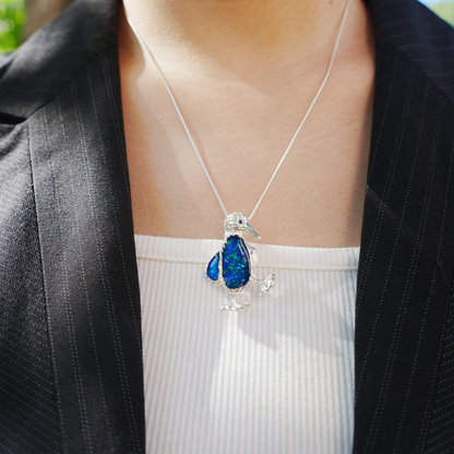 925 Silver Blue-Footed Booby Pendant Brooch | Enamel Bird Jewelry | Quirky Nature Gift for Her