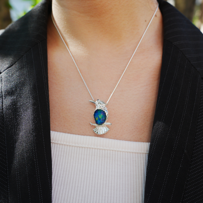 925 Silver Bird Pendant Brooch | Enamel Celestial Jewelry | Nature Gift for Her