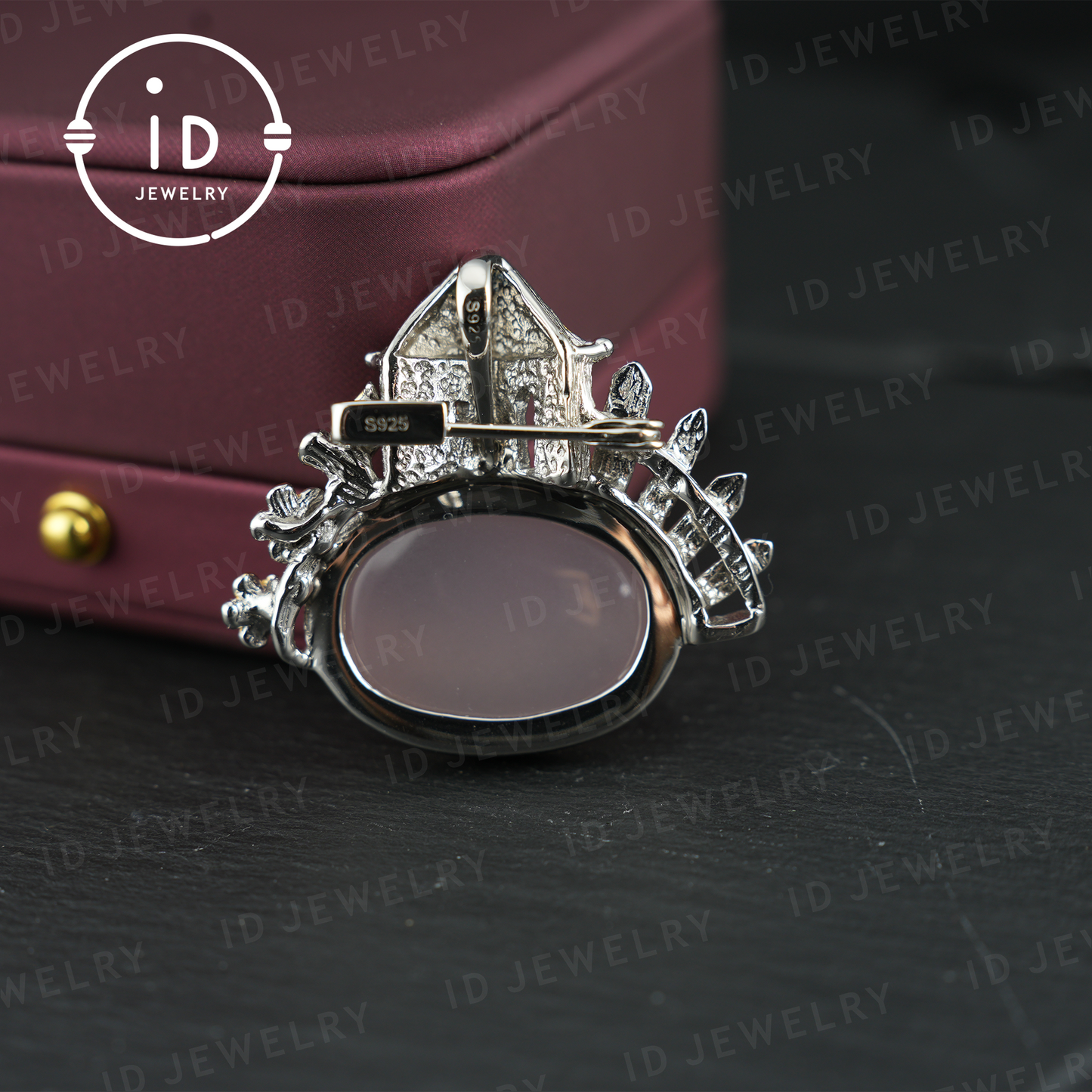 Chinese Pavilion Brooch| Natural Rose Quartz Jewelry| Gold-Plated Pendant| Handmade Architecture Brooch| Unique Gift for Women