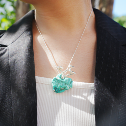 Raw Turquoise Pendant Brooch | 925 Silver Tree Jewelry | Nature Gift for Her