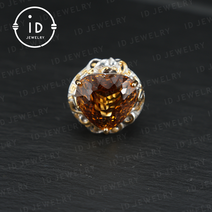 Heart-Shaped Yellow Citrine Ring| Vintage Statement Ring| Luxury Gemstone Jewelry| Engagement Ring| Handmade Gift for Her