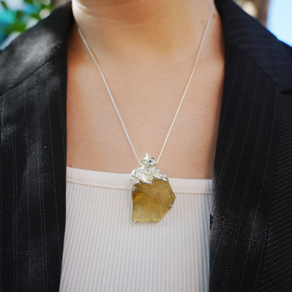 925 Silver Cat Pendant Brooch | Raw Glass Animal Totem Jewelry | Gift for Cat Lovers & Her