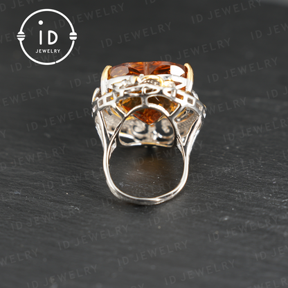 Heart-Shaped Yellow Citrine Ring| Vintage Statement Ring| Luxury Gemstone Jewelry| Engagement Ring| Handmade Gift for Her