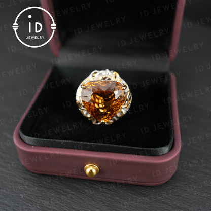 Heart-Shaped Yellow Citrine Ring| Vintage Statement Ring| Luxury Gemstone Jewelry| Engagement Ring| Handmade Gift for Her