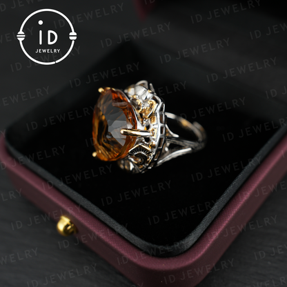 Heart-Shaped Yellow Citrine Ring| Vintage Statement Ring| Luxury Gemstone Jewelry| Engagement Ring| Handmade Gift for Her