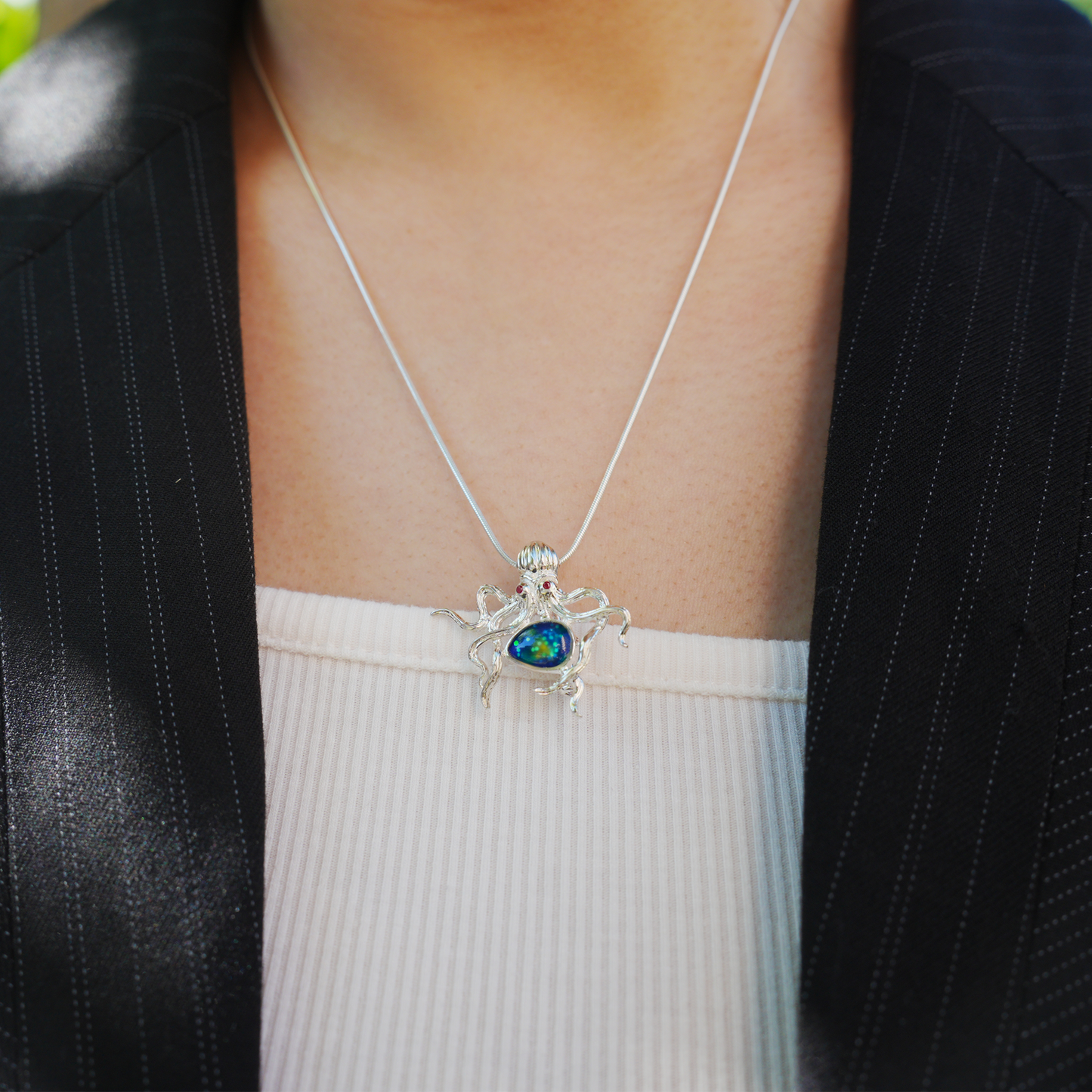 925 Silver Octopus Pendant Brooch | Enamel Ocean Jewelry | Gift for Sea Lovers & Her